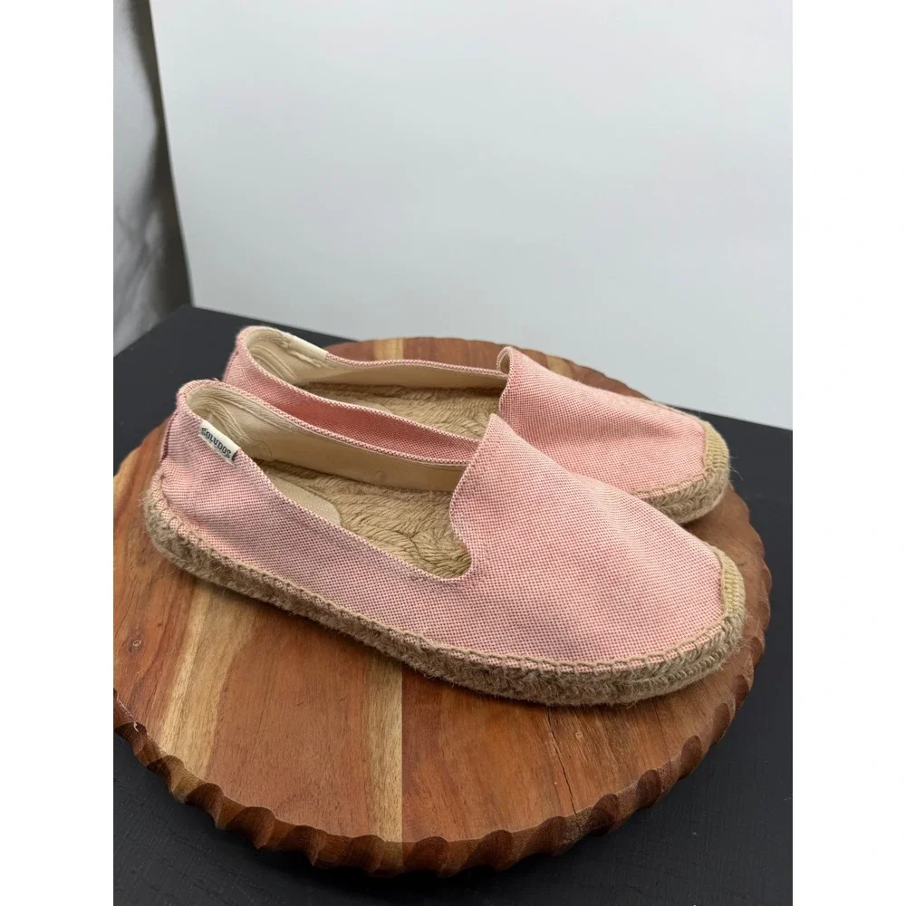 Soludos Classic red pink Espadrille Flats Women 9.5 Pink Canvas Slip‎ On Shoes